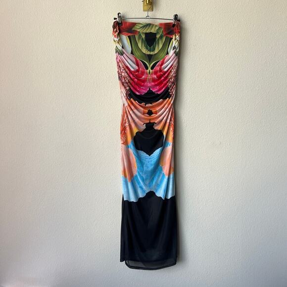 AFRM Bevin Abstract Floral Mesh Maxi Skirt Size S - Picture 2 of 6